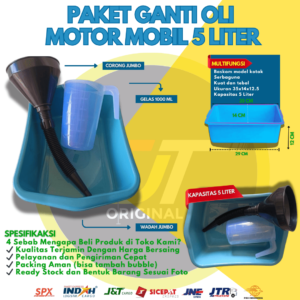 aket Alat Ganti Oli Mesin Motor Mobil Paket 3in1 Gelas takar Corong Jumbo Wadah Oli 5 Liter Praktis 1000ml
